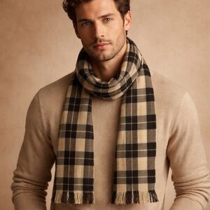 Vintage Royal Scott Plaid Scarf 100% Acrylic Japanese Made Classic Neutral Tone